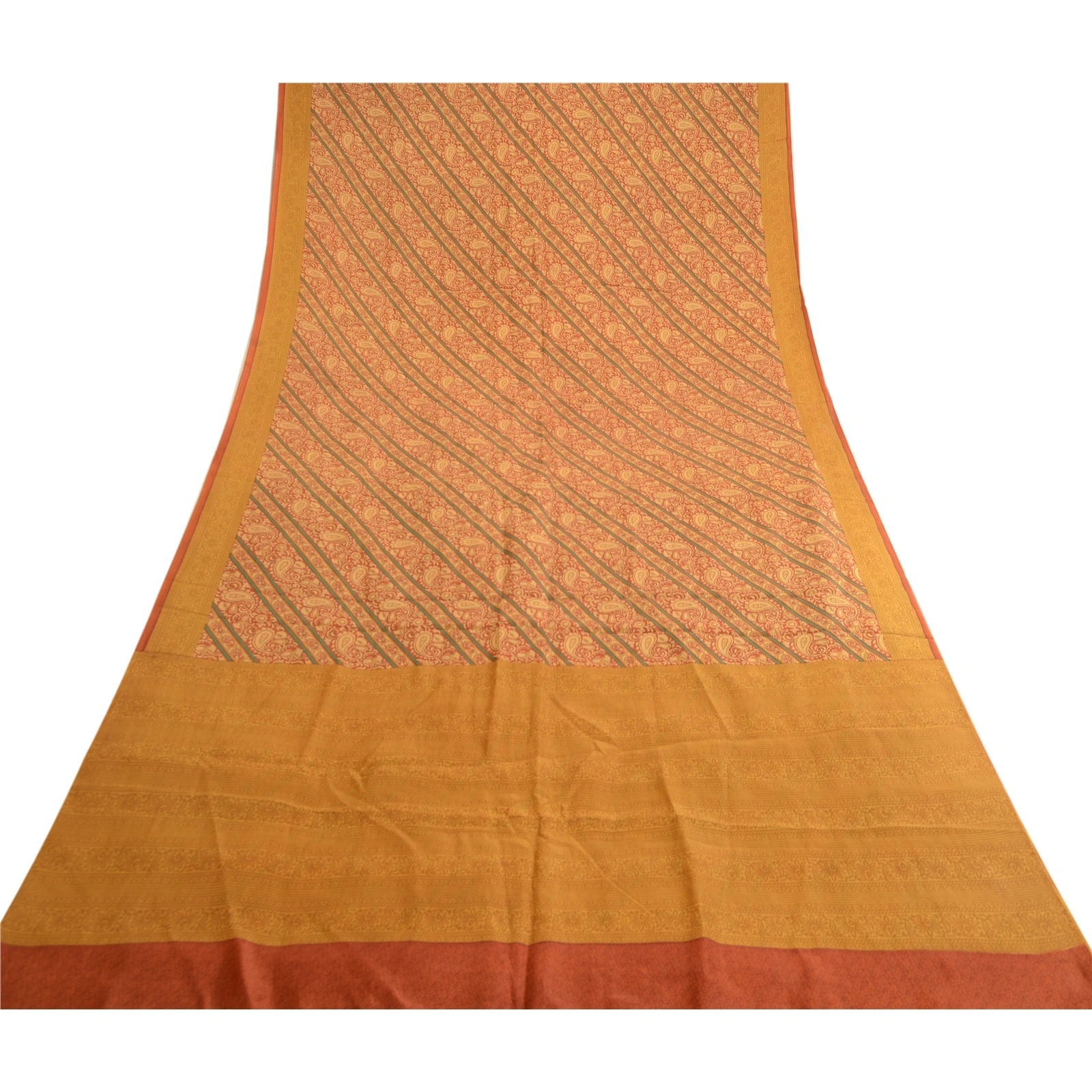 Sanskriti Vintage Sarees Orange 100% Pure Silk Printed Sari Floral Craft Fabric, PR-62061-Orange-Pure Silk-7