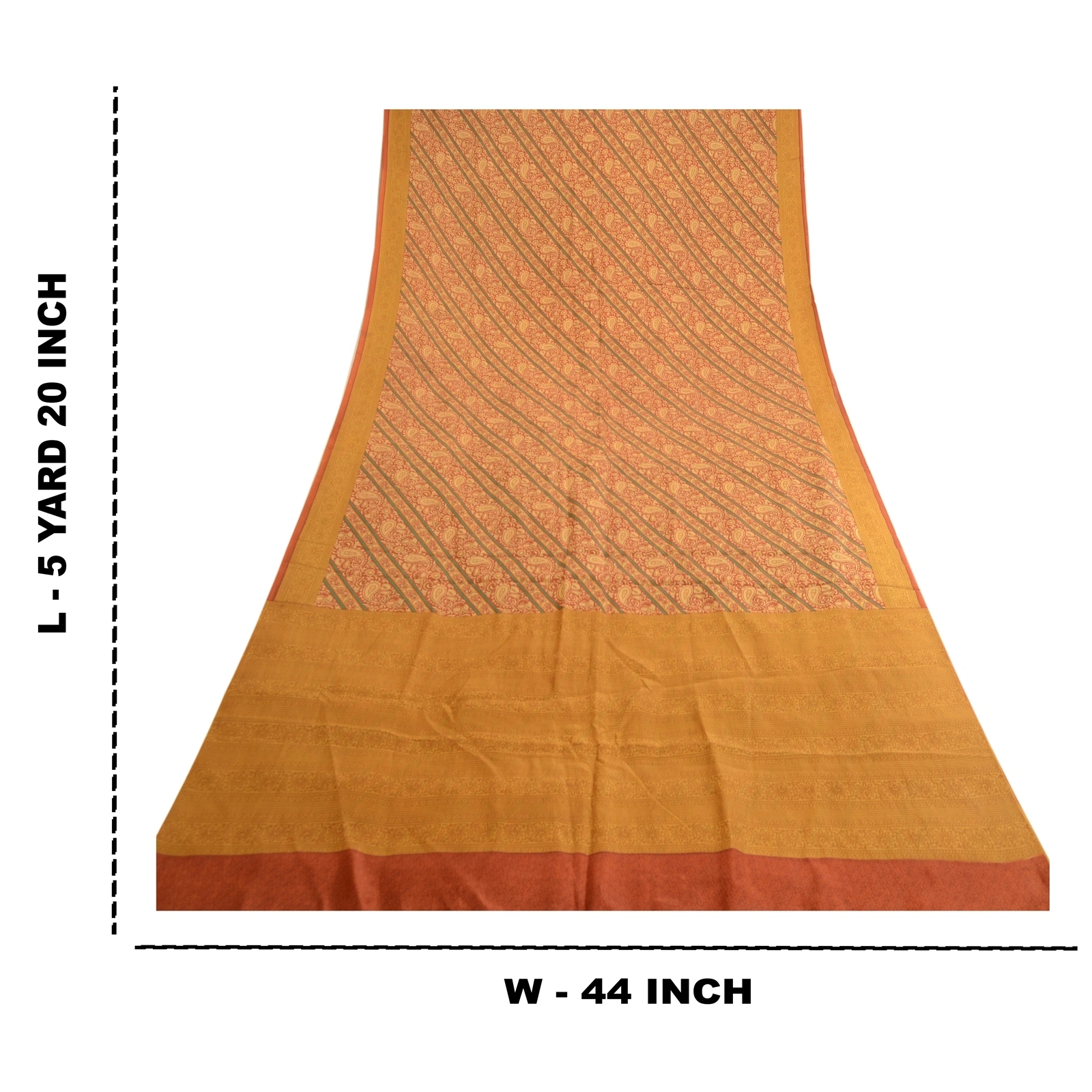 Sanskriti Vintage Sarees Orange 100% Pure Silk Printed Sari Floral Craft Fabric, PR-62061-Orange-Pure Silk-8