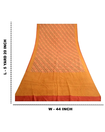 Sanskriti Vintage Sarees Orange 100% Pure Silk Printed Sari Floral Craft Fabric, PR-62061-Orange-Pure Silk-8