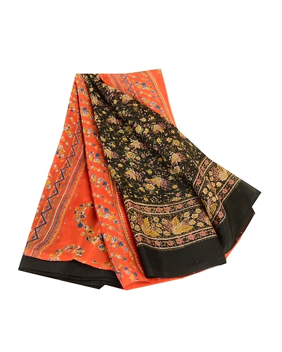Sanskriti Vintage Sarees From India Black Blend Silk Printed Sari Craft Fabric, PR-62070-Black-Blend Silk-6