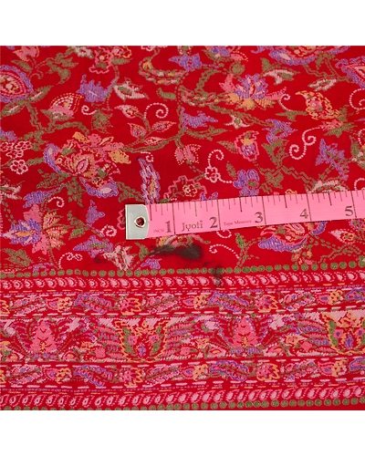Sanskriti Vintage Sarees Red 100% Pure Silk Printed Sari Floral 5Yd Craft Fabric, PR-62073-Red-Pure Silk-1