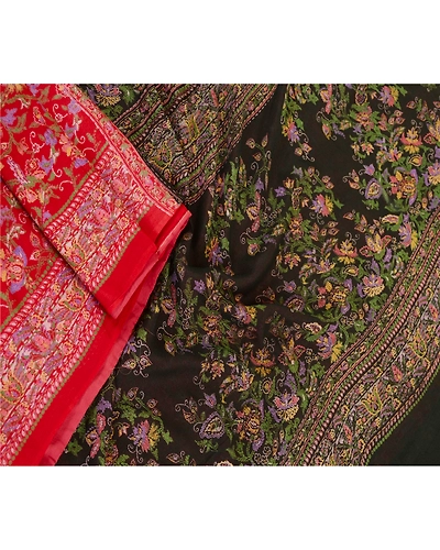 Sanskriti Vintage Sarees Red 100% Pure Silk Printed Sari Floral 5Yd Craft Fabric, PR-62073-Red-Pure Silk-2