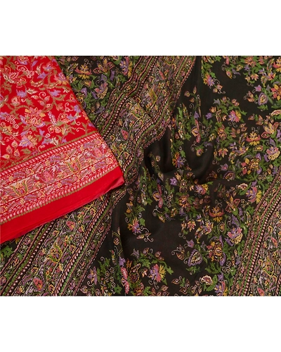Sanskriti Vintage Sarees Red 100% Pure Silk Printed Sari Floral 5Yd Craft Fabric, PR-62073-Red-Pure Silk-3