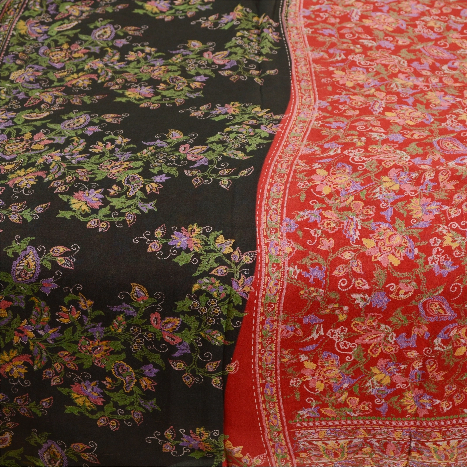 Sanskriti Vintage Sarees Red 100% Pure Silk Printed Sari Floral 5Yd Craft Fabric, PR-62073-Red-Pure Silk-4