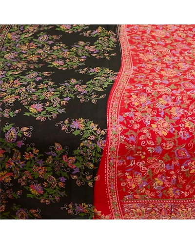 Sanskriti Vintage Sarees Red 100% Pure Silk Printed Sari Floral 5Yd Craft Fabric, PR-62073-Red-Pure Silk-4