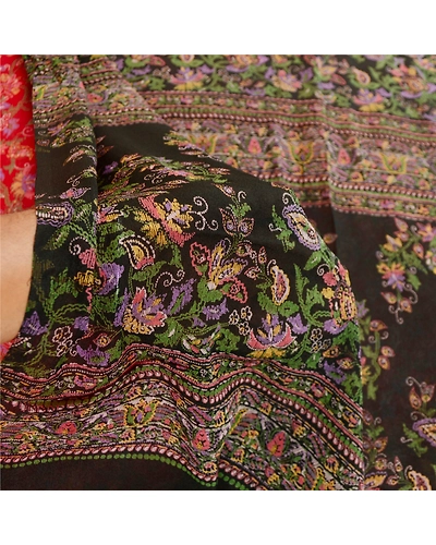 Sanskriti Vintage Sarees Red 100% Pure Silk Printed Sari Floral 5Yd Craft Fabric, PR-62073-Red-Pure Silk-6