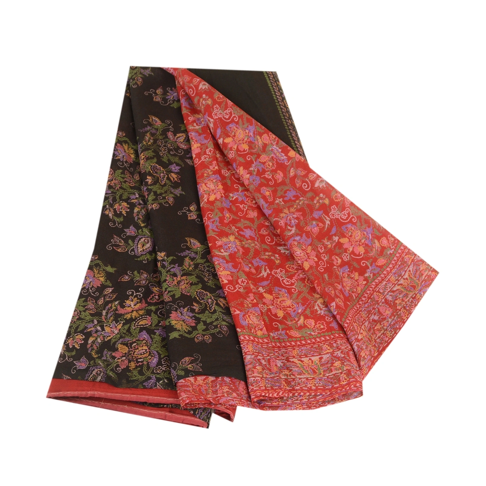 Sanskriti Vintage Sarees Red 100% Pure Silk Printed Sari Floral 5Yd Craft Fabric, PR-62073-Red-Pure Silk-7