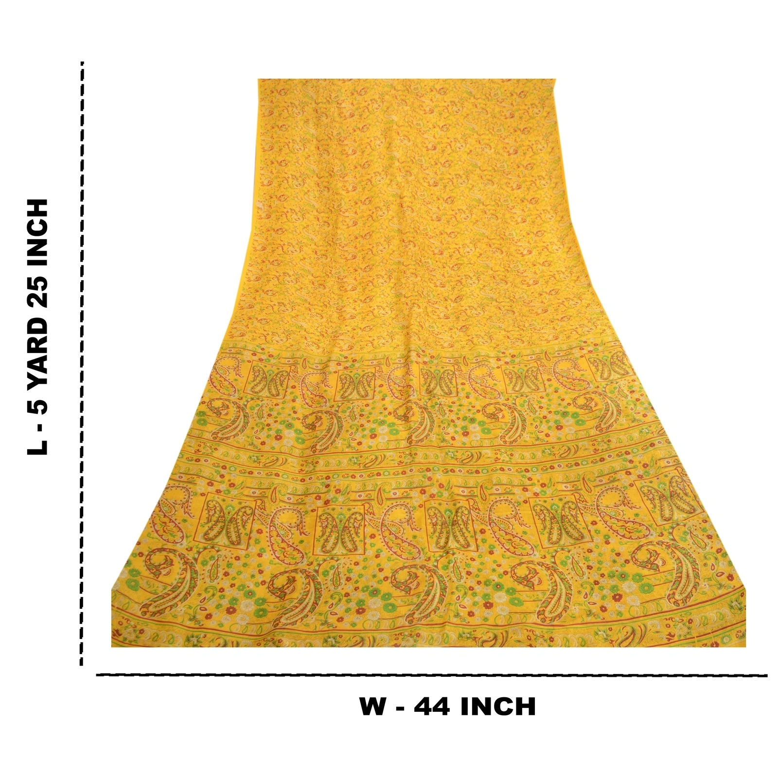 Sanskriti Vintage Sarees From India Yellow Pure Silk Printed Sari Craft Fabric, PR-62075-Yellow-Pure Silk-8