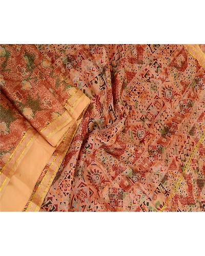 Sanskriti Vintage Sarees Dark Red Pure Silk Printed Zari Work Sari Craft Fabric, PR-62076-Dark Red-Pure Silk-1