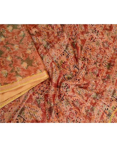 Sanskriti Vintage Sarees Dark Red Pure Silk Printed Zari Work Sari Craft Fabric, PR-62076-Dark Red-Pure Silk-2
