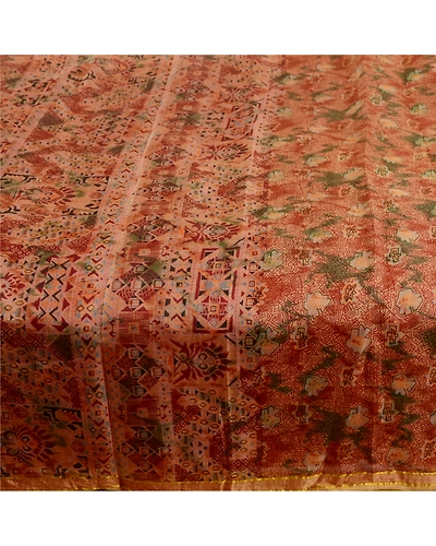 Sanskriti Vintage Sarees Dark Red Pure Silk Printed Zari Work Sari Craft Fabric, PR-62076-Dark Red-Pure Silk-3