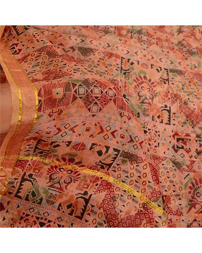 Sanskriti Vintage Sarees Dark Red Pure Silk Printed Zari Work Sari Craft Fabric, PR-62076-Dark Red-Pure Silk-5