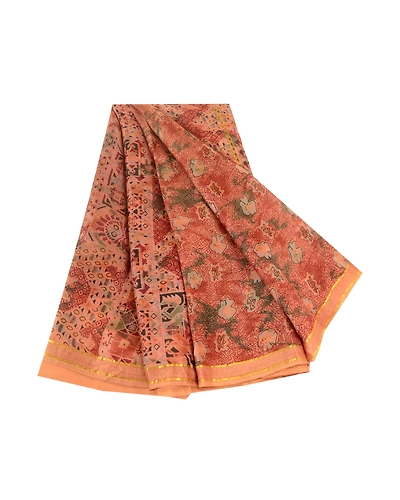 Sanskriti Vintage Sarees Dark Red Pure Silk Printed Zari Work Sari Craft Fabric, PR-62076-Dark Red-Pure Silk-6