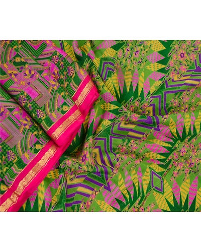 Sanskriti Vintage Sarees Multi Printed Pure Silk Zari Border Sari Craft Fabric, PR-62088-Multi-Pure Silk-1