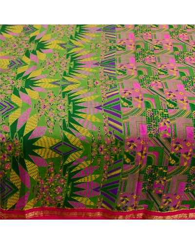 Sanskriti Vintage Sarees Multi Printed Pure Silk Zari Border Sari Craft Fabric, PR-62088-Multi-Pure Silk-3