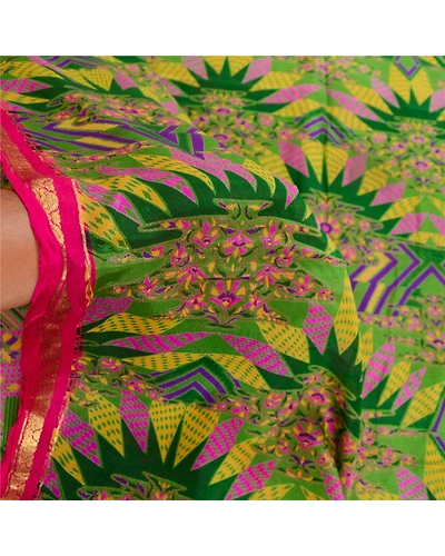 Sanskriti Vintage Sarees Multi Printed Pure Silk Zari Border Sari Craft Fabric, PR-62088-Multi-Pure Silk-5