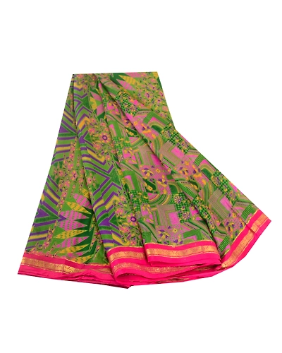 Sanskriti Vintage Sarees Multi Printed Pure Silk Zari Border Sari Craft Fabric, PR-62088-Multi-Pure Silk-6