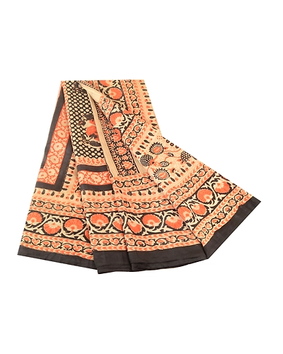Sanskriti Vintage Sarees Cream Pure Silk Printed Sari Floral Soft Craft Fabric, PR-62097-Cream-Pure Silk-6
