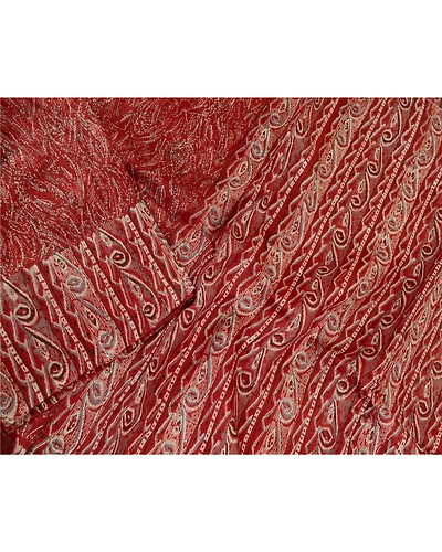 Sanskriti Vintage Sarees Dark Red Pure Silk Printed Sari Floral 5Yd Craft Fabric, PR-62099-Dark Red-Pure Silk-2