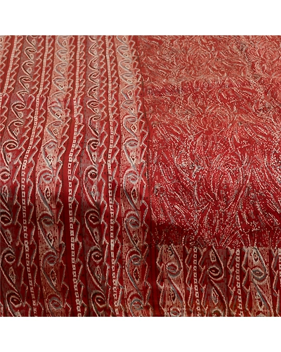 Sanskriti Vintage Sarees Dark Red Pure Silk Printed Sari Floral 5Yd Craft Fabric, PR-62099-Dark Red-Pure Silk-3