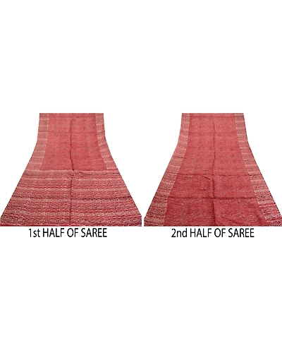 Sanskriti Vintage Sarees Dark Red Pure Silk Printed Sari Floral 5Yd Craft Fabric, PR-62099-Dark Red-Pure Silk-4