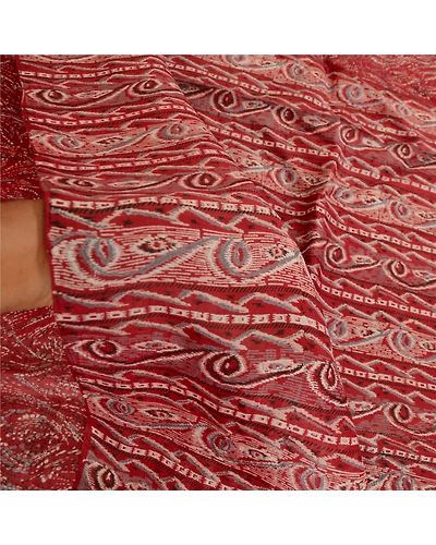 Sanskriti Vintage Sarees Dark Red Pure Silk Printed Sari Floral 5Yd Craft Fabric, PR-62099-Dark Red-Pure Silk-5
