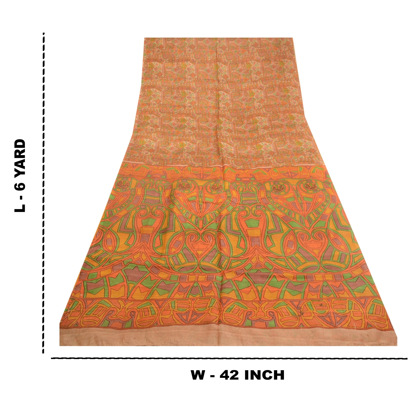 Sanskriti Vintage Sarees Orange Indian Pure Silk Printed Sari 5Yd Craft Fabric, PR-62101-Orange-Pure Silk-8