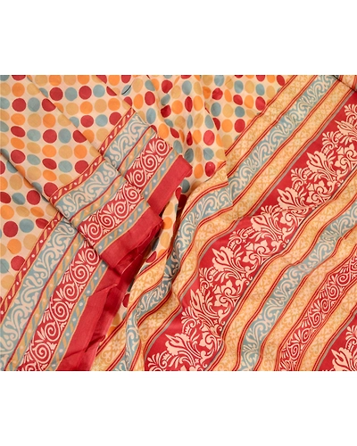 Sanskriti Vintage Sarees Multi Pure Silk Printed Sari Floral 5Yd Craft Fabric, PR-62105-Multi-Pure Silk-1