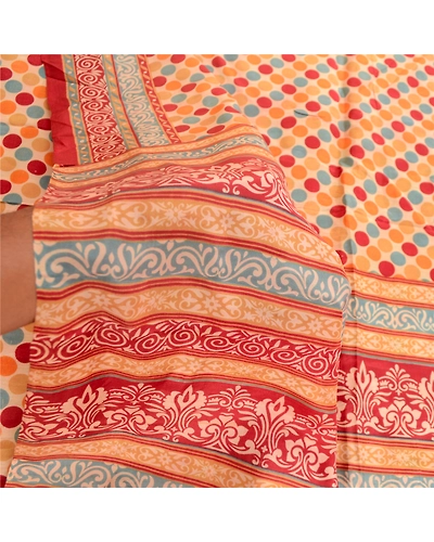 Sanskriti Vintage Sarees Multi Pure Silk Printed Sari Floral 5Yd Craft Fabric, PR-62105-Multi-Pure Silk-5