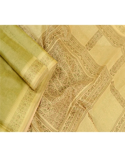 Sanskriti Vintage Sarees Green Pure Silk Printed Sari Floral 5Yd Craft Fabric, PR-62106-Green-Pure Silk-1