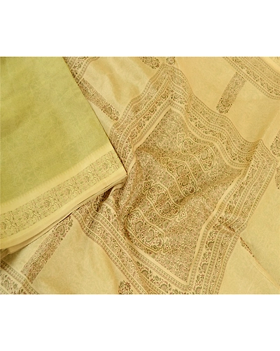 Sanskriti Vintage Sarees Green Pure Silk Printed Sari Floral 5Yd Craft Fabric, PR-62106-Green-Pure Silk-2