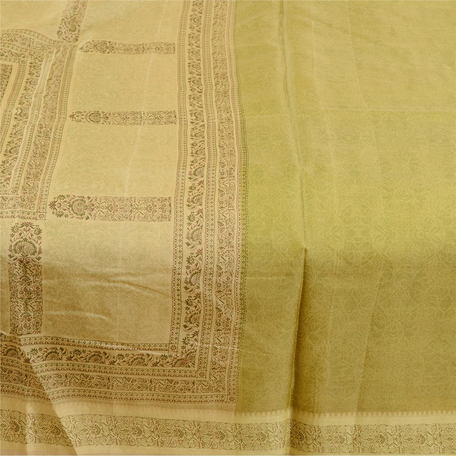 Sanskriti Vintage Sarees Green Pure Silk Printed Sari Floral 5Yd Craft Fabric, PR-62106-Green-Pure Silk-3