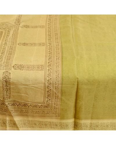 Sanskriti Vintage Sarees Green Pure Silk Printed Sari Floral 5Yd Craft Fabric, PR-62106-Green-Pure Silk-3
