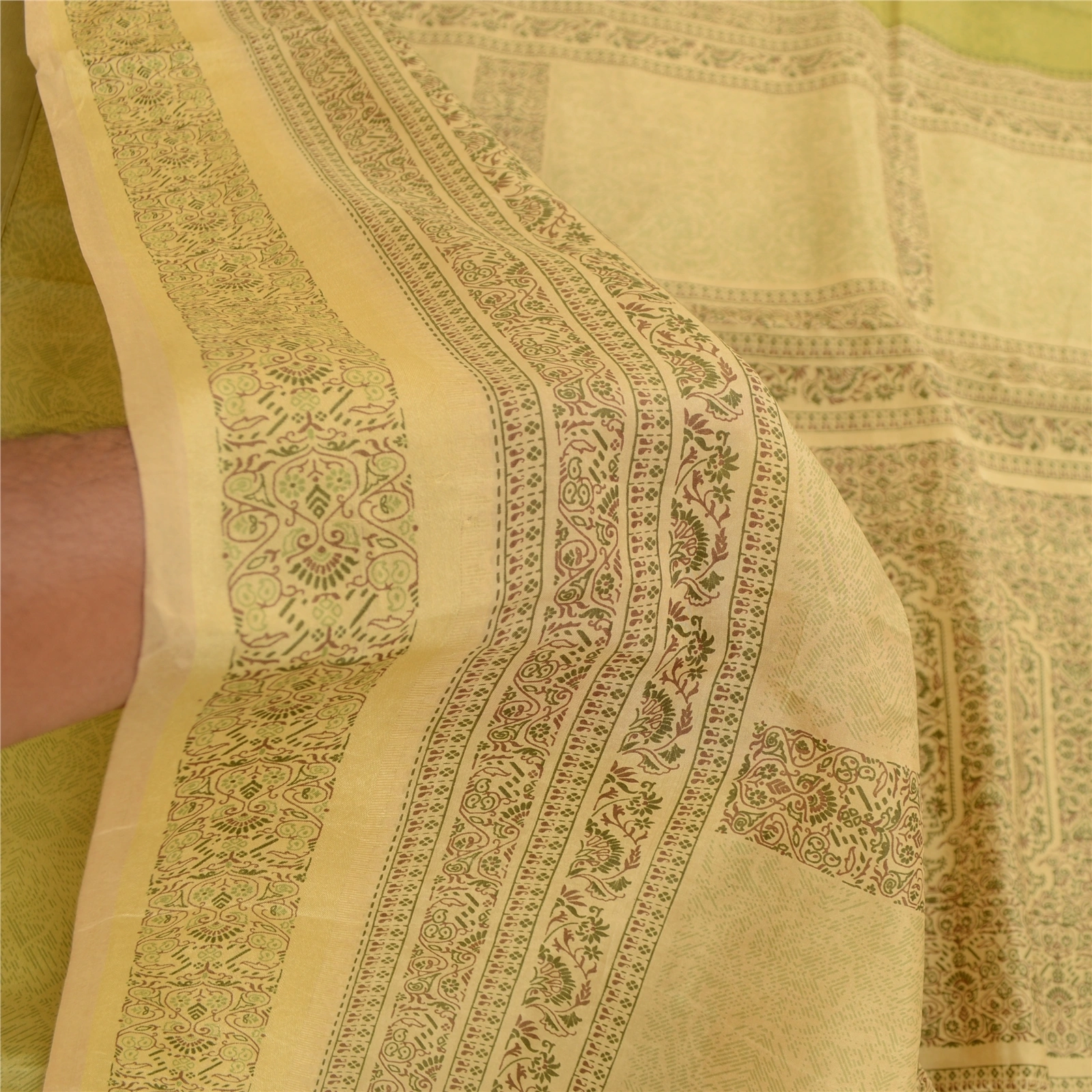 Sanskriti Vintage Sarees Green Pure Silk Printed Sari Floral 5Yd Craft Fabric, PR-62106-Green-Pure Silk-5