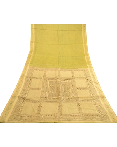 Sanskriti Vintage Sarees Green Pure Silk Printed Sari Floral 5Yd Craft Fabric, PR-62106-Green-Pure Silk-7