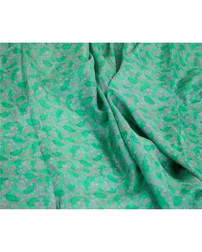 Sanskriti Vintage Sarees From India Green Pure Silk Printed Sari Craft Fabric, PR-62109-Green-Pure Silk-1