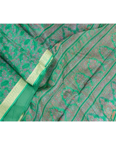 Sanskriti Vintage Sarees From India Green Pure Silk Printed Sari Craft Fabric, PR-62109-Green-Pure Silk-2