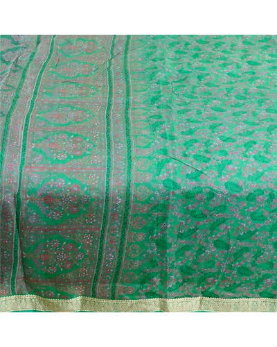 Sanskriti Vintage Sarees From India Green Pure Silk Printed Sari Craft Fabric, PR-62109-Green-Pure Silk-4