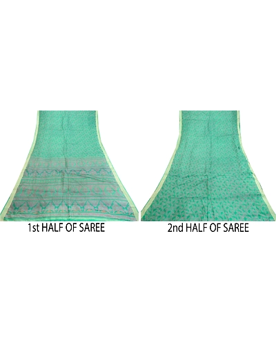 Sanskriti Vintage Sarees From India Green Pure Silk Printed Sari Craft Fabric, PR-62109-Green-Pure Silk-5