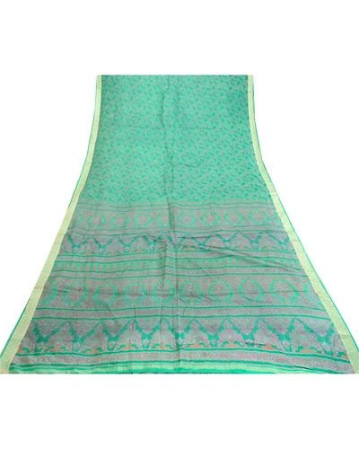 Sanskriti Vintage Sarees From India Green Pure Silk Printed Sari Craft Fabric, PR-62109-Green-Pure Silk-8