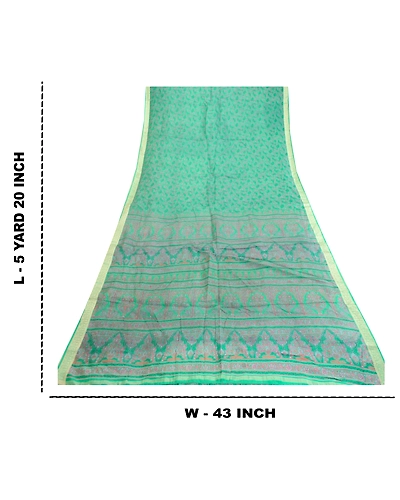 Sanskriti Vintage Sarees From India Green Pure Silk Printed Sari Craft Fabric, PR-62109-Green-Pure Silk-9