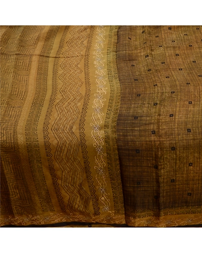 Sanskriti Vintage Sarees Green Embroidered Pure Silk Printed Sari Craft Fabric, PR-62110-Green-Pure Silk-3