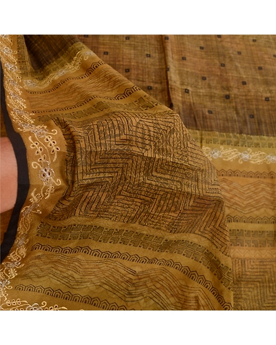 Sanskriti Vintage Sarees Green Embroidered Pure Silk Printed Sari Craft Fabric, PR-62110-Green-Pure Silk-5
