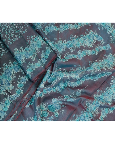 Sanskriti Vintage Sarees Blue 100% Pure Silk Printed Sari Floral Craft Fabric, PR-62112-Blue-Pure Silk-1