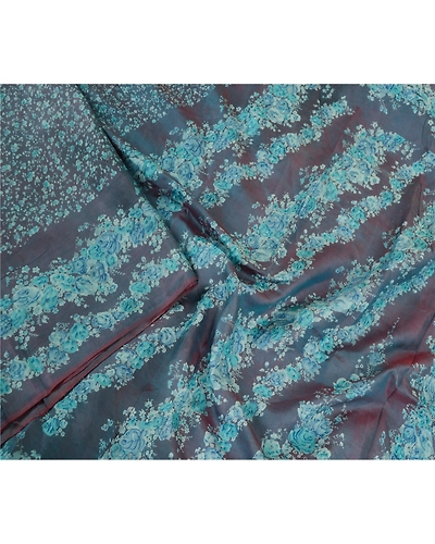 Sanskriti Vintage Sarees Blue 100% Pure Silk Printed Sari Floral Craft Fabric, PR-62112-Blue-Pure Silk-2