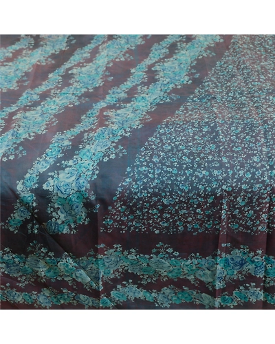 Sanskriti Vintage Sarees Blue 100% Pure Silk Printed Sari Floral Craft Fabric, PR-62112-Blue-Pure Silk-3
