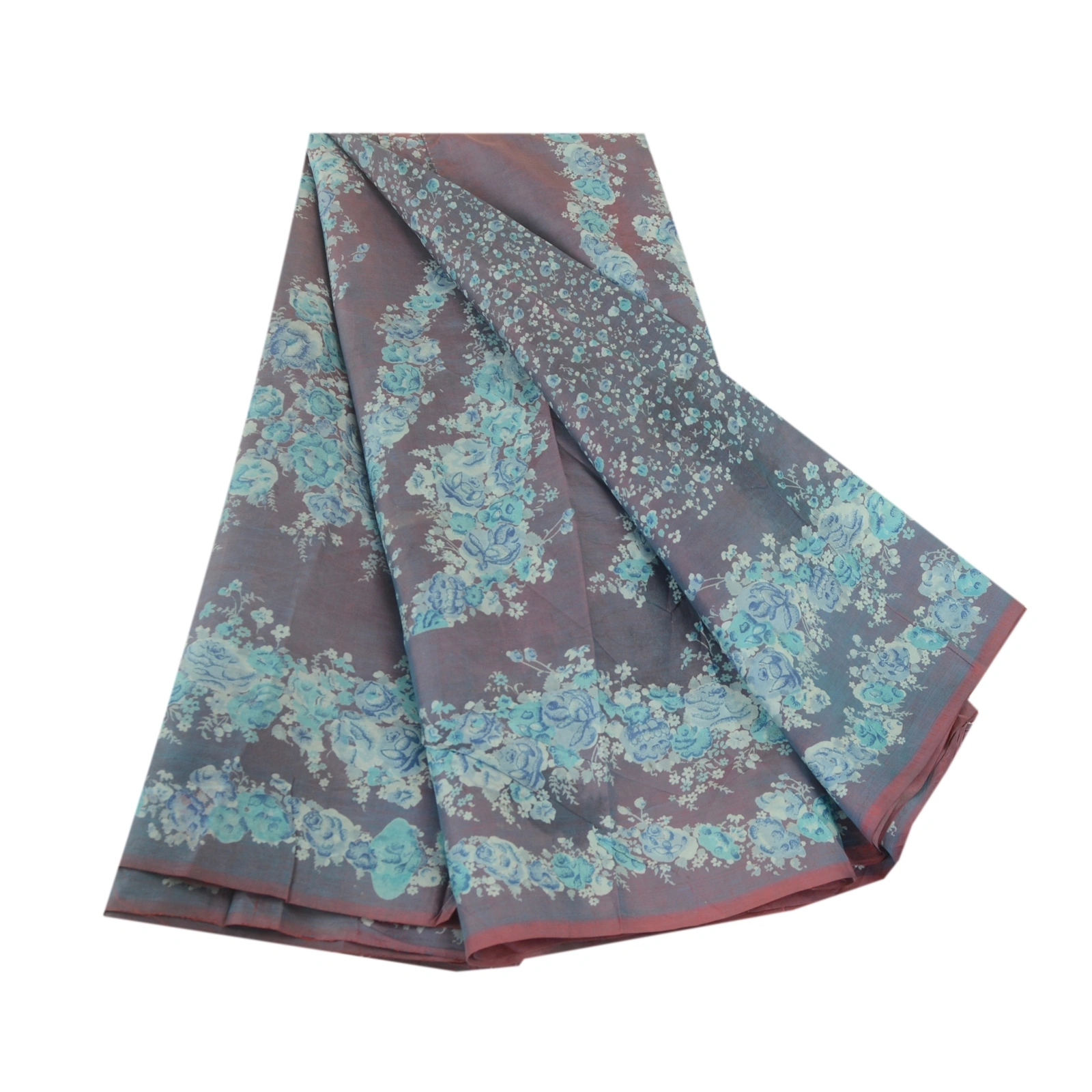 Sanskriti Vintage Sarees Blue 100% Pure Silk Printed Sari Floral Craft Fabric, PR-62112-Blue-Pure Silk-6