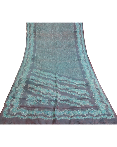 Sanskriti Vintage Sarees Blue 100% Pure Silk Printed Sari Floral Craft Fabric, PR-62112-Blue-Pure Silk-7