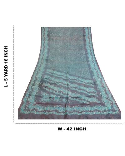 Sanskriti Vintage Sarees Blue 100% Pure Silk Printed Sari Floral Craft Fabric, PR-62112-Blue-Pure Silk-8