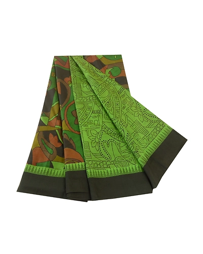 Sanskriti Vintage Sarees From India Green Printed Pure Silk Sari Craft Fabric, PR-62121-Green-Pure Silk-6